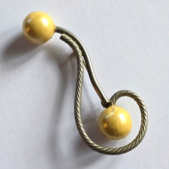 Vintage brooch squiggle with yellow ball beads silver tone c clasp - Picture 1 of 12
